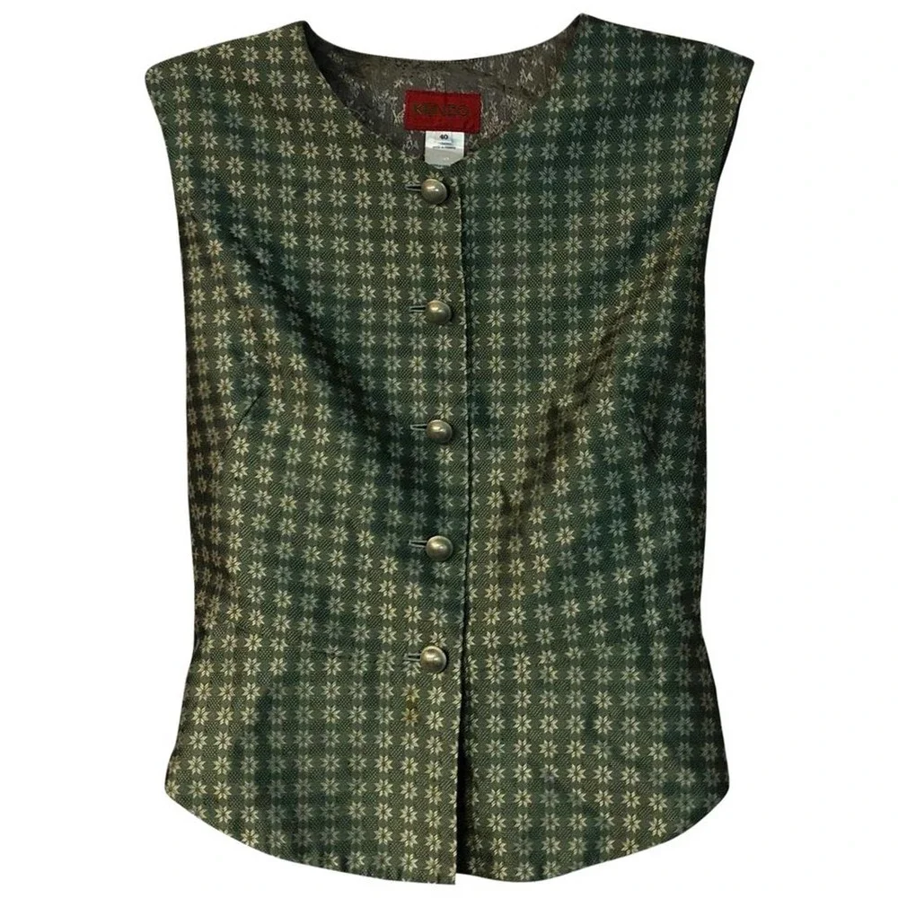 KENZO PARIS JACQUARD MULTI PANEL SILK VEST 40 - Picture 1 of 5